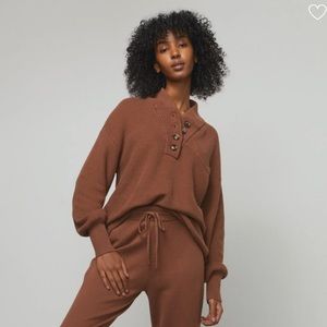 Lunya Cozy Cotton Silk Pocket sweater Brown M